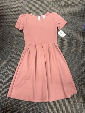 NWT LuLaRoe Amelia Mauve Dusty Pink Short-Sleeve Pleated Dress Sz Large Medium